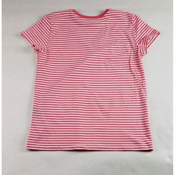 Ralph Lauren V Neck Shirt Womens Medium Coral Stripe Short Sleeve Pony Top Tee - Picture 3 of 7